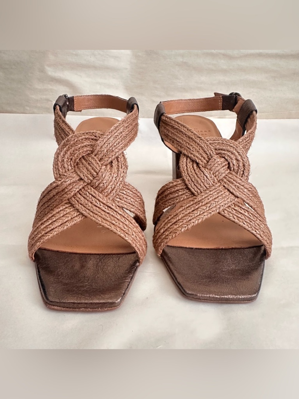 NEW Sezane Zoe Sandals Bronze Women 8 Metallic Leather Rope Knot Box & Dust Bag - Picture 4 of 14